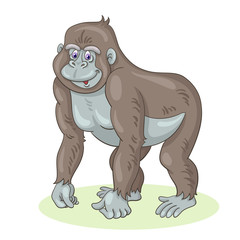 Big, strong, cute gorilla. In cartoon style. Isolated on white background. Vector illustration.