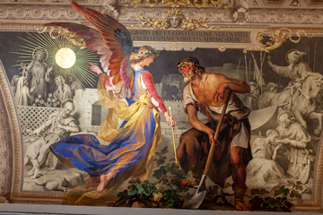Naklejka premium The angel and the farmer. Fresco