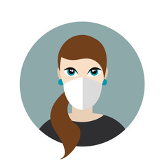 Woman in a mask protecting against corona virus. Flat vector icon.