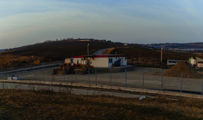 Obraz premium (large) Construction warehouse at blue hour