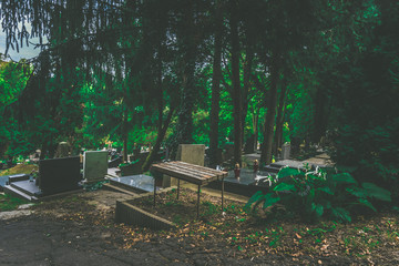 tombs and graves at the cemetery during All Saints Day