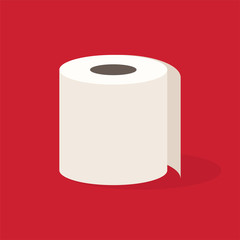A roll of white toilet paper on a red background