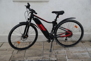Fototapeta na wymiar Black electric motorized new bike 