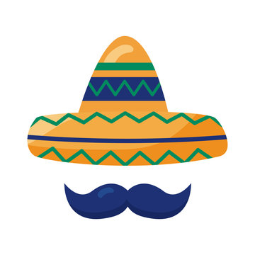 traditional mexican hat with mustache detaild style icon