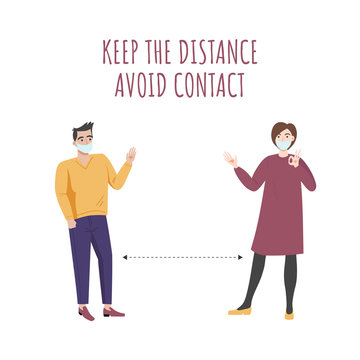 Social distancing. Keep the distance and avoid contact in public society. Protect from COVID-19 coronavirus. Vector flat cartoon illustration