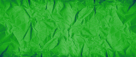 Green crumpled paper texture. Banner background