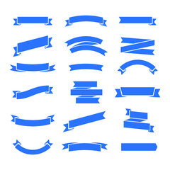 Set of blank labels in blue isolated on white background. Ribbon set. Sticker set. Vector illustration