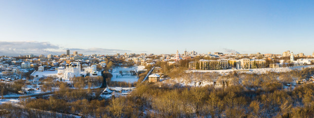 Kirov and the high bank of the river Vyatka and the Alexander Grin Embankment and Trifonov...