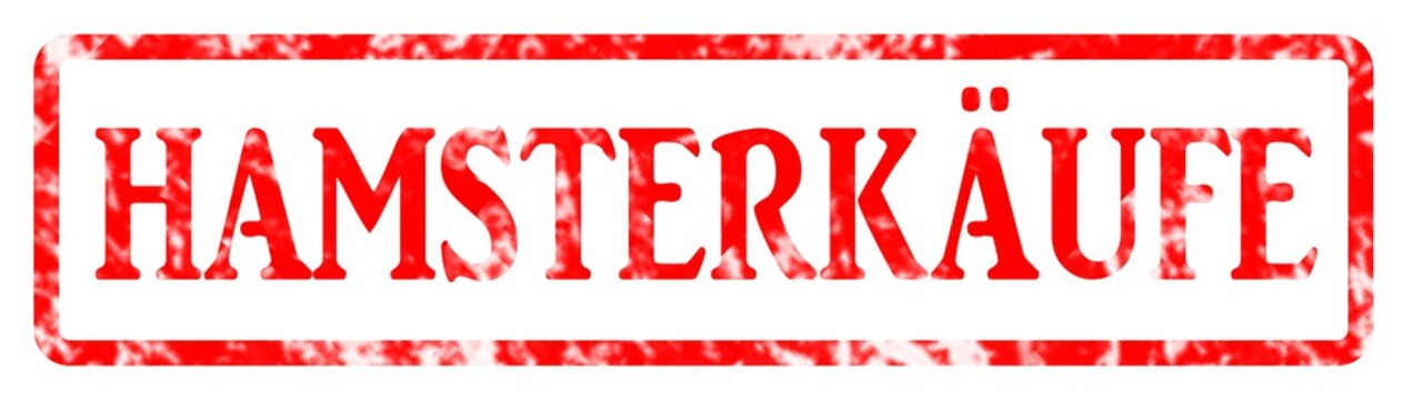 Stempel rot mit Druck HAMSTERK&Auml;UFE  auf wei&szlig;em Hintergrund