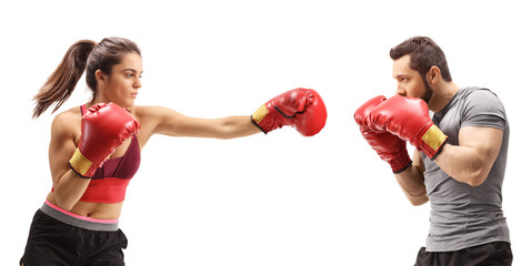 Man and woman boxing