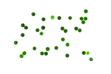 green glass balls on white background