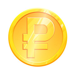 RUB Golden ruble coin symbol on white background. Finance investment concept. Exchange Russian currency Money banking illustration. Business income earnings. Financial sign stock vector