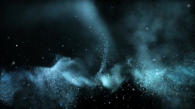 Futuristic animation with wave object and glittering particles in slow motion, 4096x2304 loop 4K