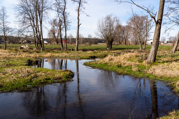 Fototapeta na wymiar Dolina Górnej Narwi. Rzeka Mieńka. Wiosna na Podlasiu. Polska