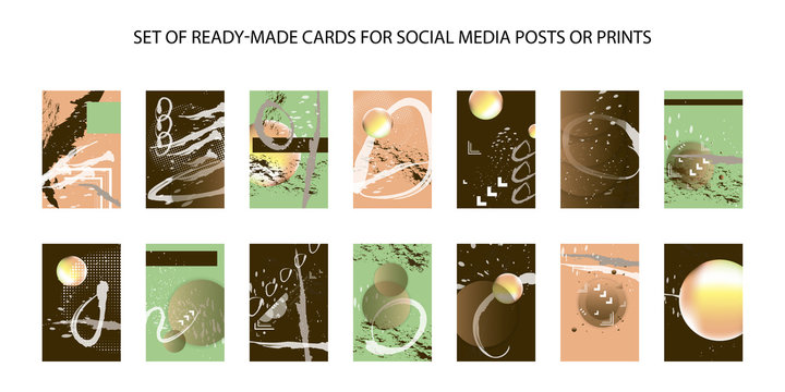 Set of ready-made art cards, convenient abstract background for text, print or social media publication.