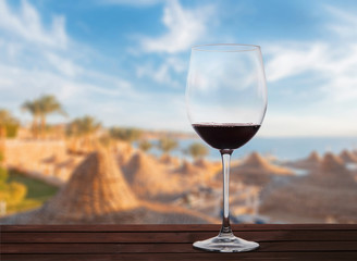 Glass of wine at a beach resort