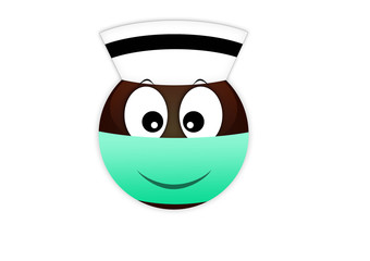 Smiley african nurse in a medical bandage on the lips against bacteria. Dangerous spread of coronavirus on a white background. Alert on the Internet and social networks about the epidemic. Pandemic ba