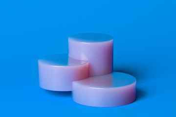 Blank Glossy Pink Showcase with Empty Space on Light Blue Background. 3d rendering