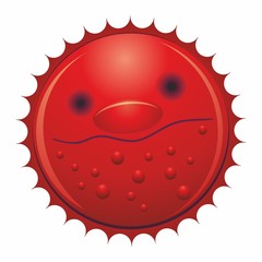 Cool corona virus mascot character with Smirking face. Coronavirus in the form of a evil, wicked smiley face, icon design style with Smirking face.