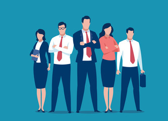 Successful team of five people. Business vector illustration.