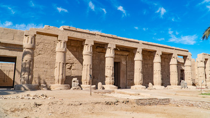 Obraz premium The Mortuary Temple of Seti I is the memorial temple of the New Kingdom Pharaoh Seti I. It is located in the Theban Necropolis in Upper Egypt, across the River Nile from the modern city of Luxor.