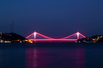 Fototapeta na wymiar The last bridge connecting Asia and Europe Lands of Istanbul in the Turkey.Long exposure of Yavuz Sultan Selim Bridge.