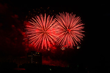 Beautiful colorful holiday fireworks in the night sky, long exposure