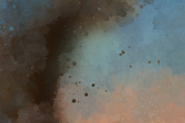 Watercolor painted background with blots and splatters. Brush stroked painting. 2D Illustration.