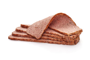 Traditional American meatloaf, isolated on white background