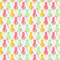 Cartoons hare seamless pattern. Funny pink, yellow bunny, on light grey, for web, for print, for cover