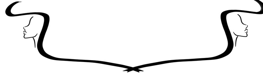 set of icons. Continuous line, drawing of set faces and hairstyle, fashion concept, woman beauty minimalist,illustration for t-shirt, slogan design print graphics style. 