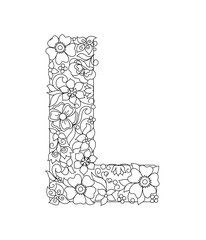 Capital letter L patterned with abstract flowers