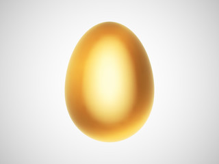 One 3D golden egg isolated on white background. Concept of profitable business, wealthy and successful investing. Vector illustration of chicken egg made of gold - symbol of Easter holiday celebration