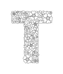 Capital letter T patterned with abstract flowers