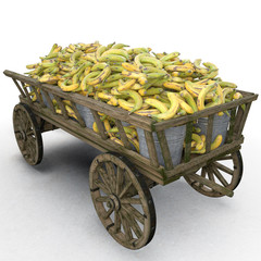 Harvest ripe tasty bananas in a wooden cart