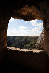 rock church in a gravine in the Matera Murgia Park.