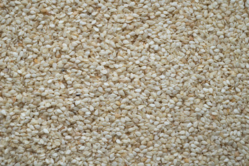 White sesame seeds, organic background.
