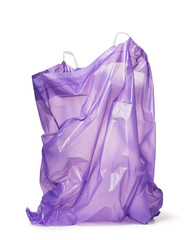 Lilac empty biodegradable trash bag isolated on white background