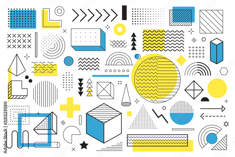 Poster big set of memphis design elements on a white background