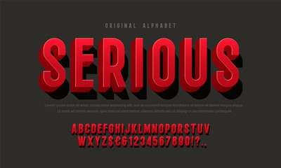 Condensed 3d display font design, alphabet, letters and numbers.