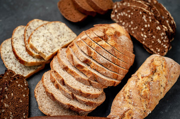 A selection of bread for diabetics on a stone background