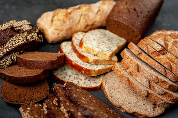  A selection of bread for diabetics on a stone background