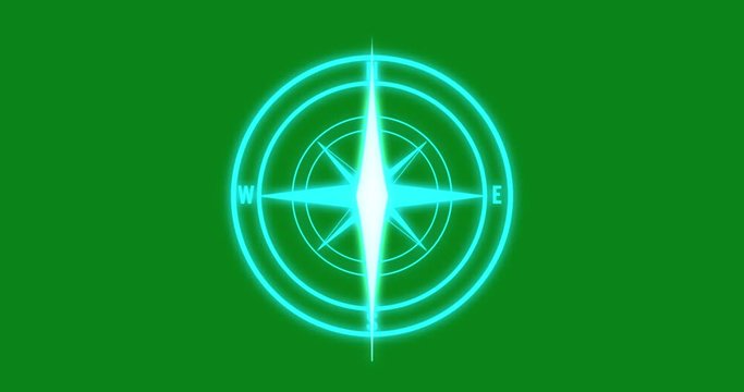  digital compass on green screen wind rose cardinal points animation 4k