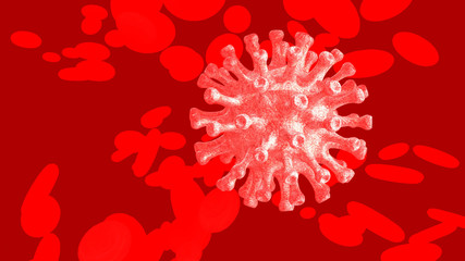 Einzelnes Virus mit symbolischen Blutplättchen im Hintergrund