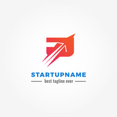 Modern arrow blended with initial letter J for start up business