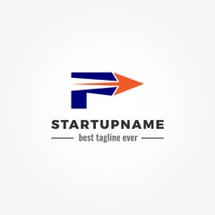 Modern arrow blended with initial letter P for start up business