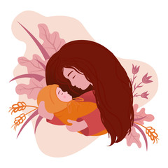 A mother with a baby in her arms