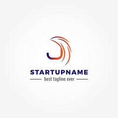 Modern arrow blended with initial letter J for start up business