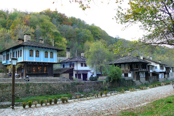 Fototapeta na wymiar ETAR, a suggestive village with houses according to the Bulgarian tradition