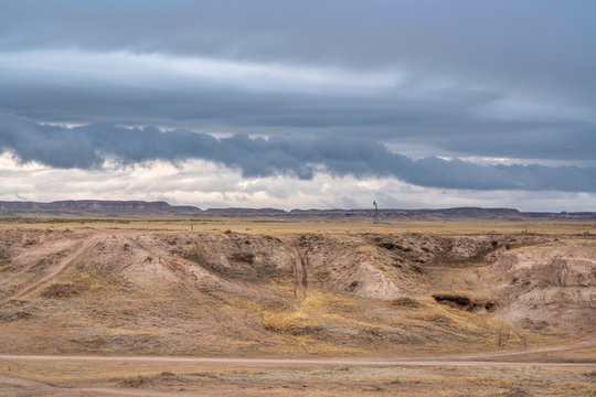 dark stormy clouds over prairie